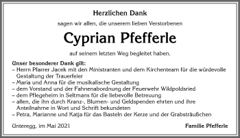 Traueranzeige von Cyprian Pfefferle von Allgäuer Zeitung,Kempten