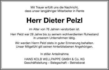Traueranzeige von Dieter Pelzl von Memminger Zeitung