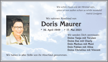 Traueranzeige von Doris Maurer von Allgäuer Anzeigeblatt