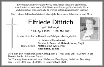 Traueranzeige von Elfriede Dittrich von Allgäuer Zeitung, Marktoberdorf