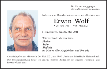 Traueranzeige von Erwin Wolf von Der Westallgäuer
