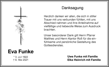 Traueranzeige von Eva Funke von Memminger Zeitung