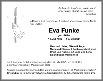 Traueranzeige von Eva Funke von Memminger Zeitung