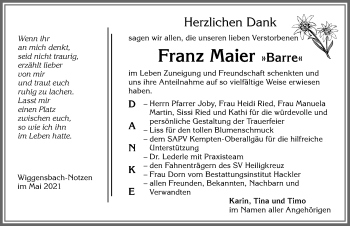 Traueranzeige von Franz Maier von Allgäuer Zeitung,Kempten