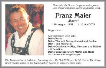 Traueranzeige von Franz Maier von Allgäuer Zeitung,Kempten
