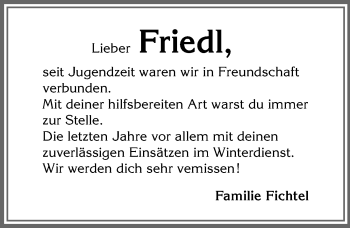 Traueranzeige von Friedl  von Allgäuer Zeitung, Marktoberdorf