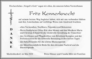 Traueranzeige von Fritz Kennerknecht von Allgäuer Zeitung, Marktoberdorf