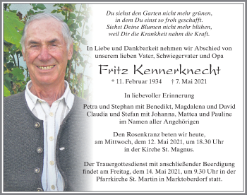 Traueranzeige von Fritz Kennerknecht von Allgäuer Zeitung, Marktoberdorf