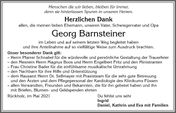 Traueranzeige von Georg Barnsteiner von Allgäuer Zeitung, Füssen