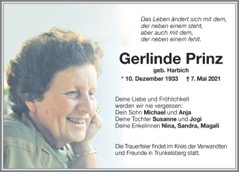 Traueranzeige von Gerlinde Prinz von Memminger Zeitung