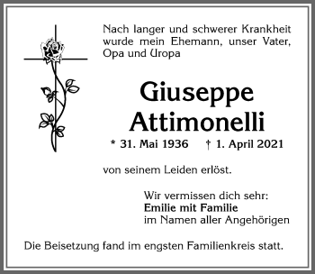 Traueranzeige von Giuseppe Attimonelli von Allgäuer Zeitung,Kempten