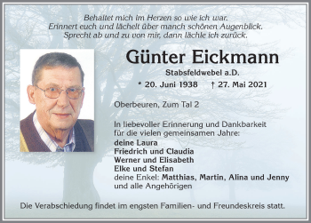 Traueranzeige von Günter Eickmann von Allgäuer Zeitung, Kaufbeuren/Buchloe