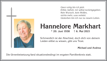 Traueranzeige von Hannelore Markhart von Allgäuer Anzeigeblatt