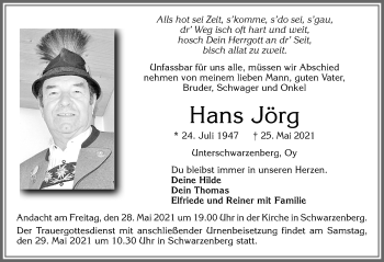Traueranzeige von Hans Jörg von Allgäuer Zeitung,Kempten