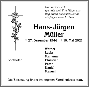Traueranzeige von Hans-Jürgen Müller von Allgäuer Anzeigeblatt