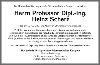 Traueranzeige von Heinz Scherz von Allgäuer Zeitung