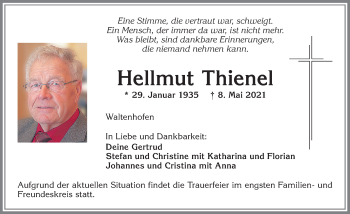 Traueranzeige von Hellmut Thienel von Allgäuer Zeitung,Kempten