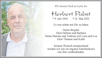 Traueranzeige von Herbert Pabst von Allgäuer Zeitung, Füssen