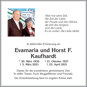 Traueranzeige von Horst F. Kaufhardt von Allgäuer Zeitung,Kempten