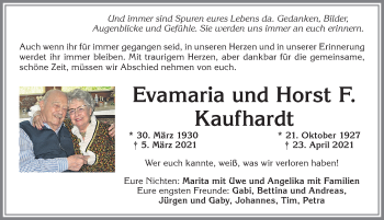 Traueranzeige von Horst F. Kaufhardt von Allgäuer Zeitung,Kempten