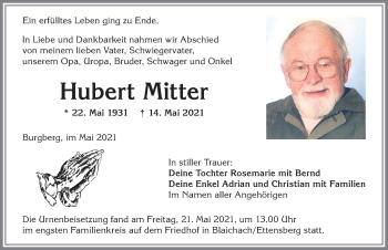 Traueranzeige von Hubert Mitter von Allgäuer Anzeigeblatt