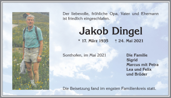 Traueranzeige von Jakob Dingel von Allgäuer Anzeigeblatt