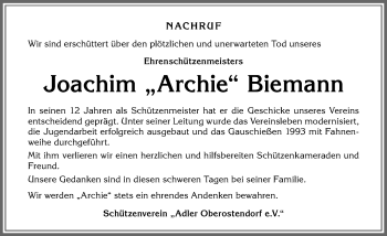 Traueranzeige von Joachim Biermann von Allgäuer Zeitung, Kaufbeuren/Buchloe