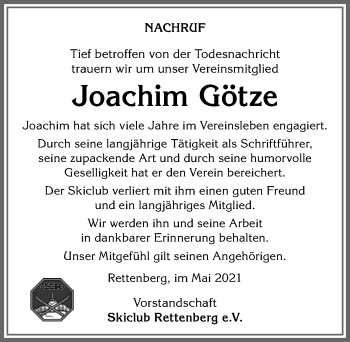 Traueranzeige von Joachim Götze von Allgäuer Anzeigeblatt