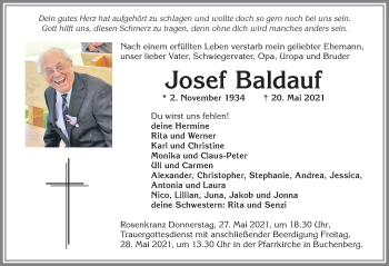 Traueranzeige von Josef Baldauf von Allgäuer Zeitung,Kempten