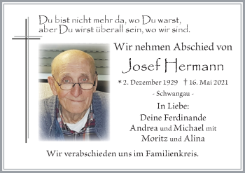Traueranzeige von Josef Hermann von Allgäuer Zeitung, Füssen