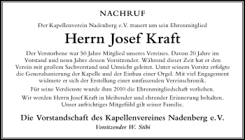 Traueranzeige von Josef Kraft von Der Westallgäuer
