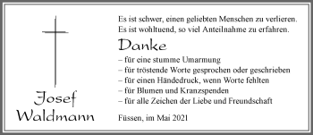 Traueranzeige von Josef Waldmann von Allgäuer Zeitung, Füssen