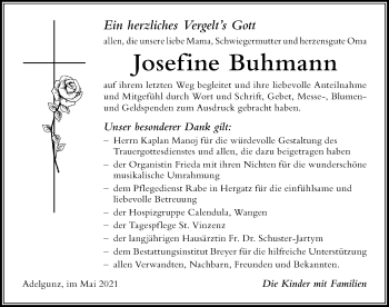 Traueranzeige von Josefine Buhmann von Der Westallgäuer