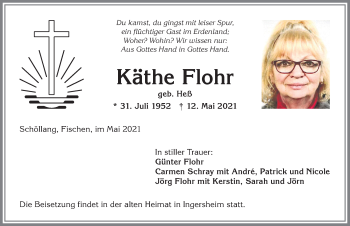 Traueranzeige von Käthe Flohr von Allgäuer Anzeigeblatt