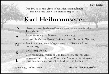 Traueranzeige von Karl Heilmannseder von Der Westallgäuer