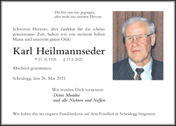 Traueranzeige von Karl Heilmannseder von Der Westallgäuer