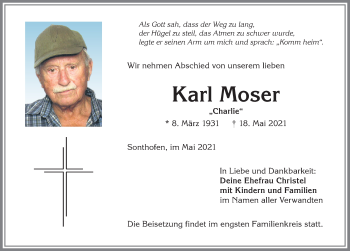 Traueranzeige von Karl Moser von Allgäuer Anzeigeblatt