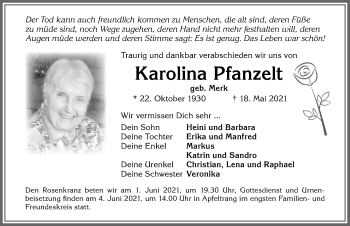 Traueranzeige von Karolina Pfanzelt von Allgäuer Zeitung, Kaufbeuren/Buchloe