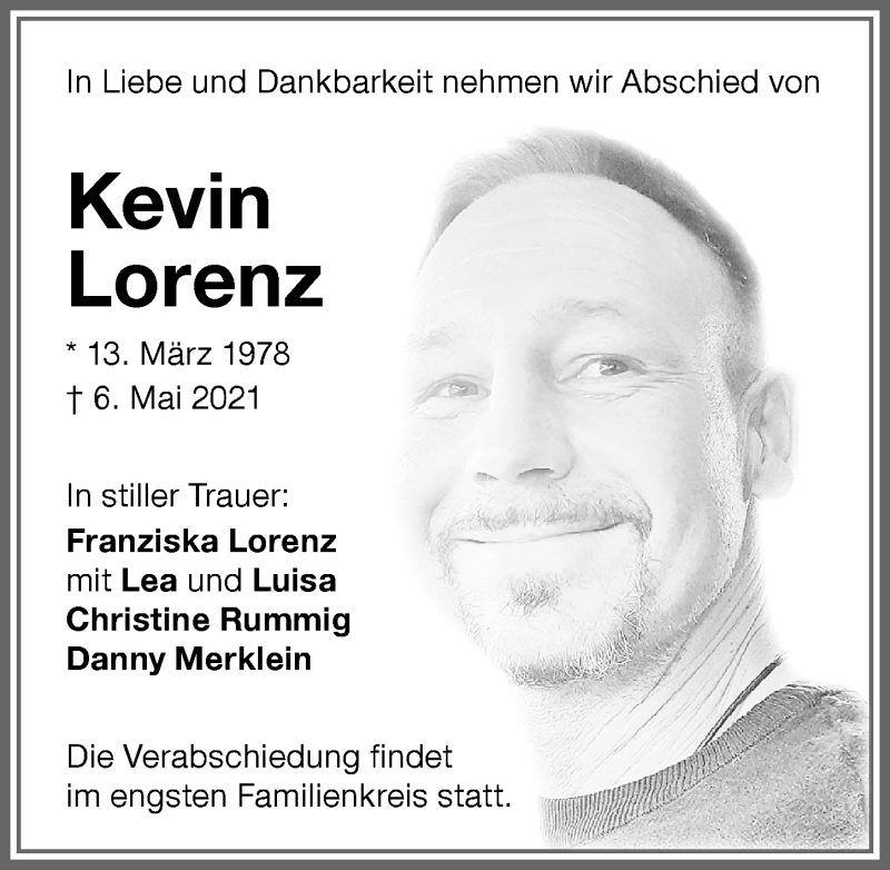  Traueranzeige für Kevin Lorenz vom 15.05.2021 aus Memminger Zeitung