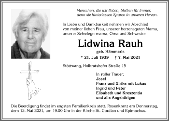 Traueranzeige von Lidwina Rauh von Allgäuer Zeitung, Kaufbeuren/Buchloe