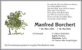 Traueranzeige von Manfred Borchert von Allgäuer Anzeigeblatt