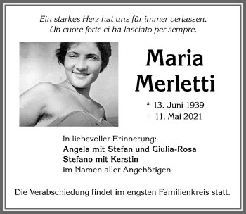 Traueranzeige von Maria Merletti von Allgäuer Zeitung,Kempten