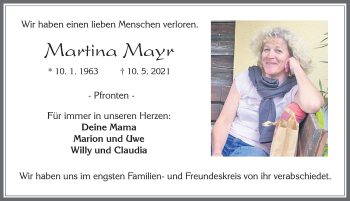 Traueranzeige von Martina Mayr von Allgäuer Zeitung, Füssen