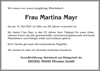 Traueranzeige von Martina Mayr von Allgäuer Zeitung, Füssen