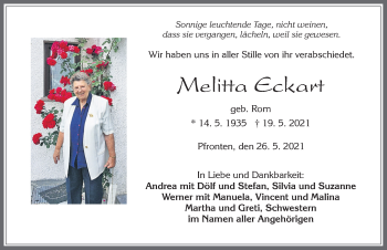 Traueranzeige von Melitta Eckart von Allgäuer Zeitung, Füssen