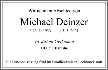 Traueranzeige von Michael Deinzer von Allgäuer Zeitung, Füssen