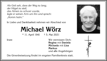 Traueranzeige von Michael Wörz von Allgäuer Zeitung, Kaufbeuren/Buchloe