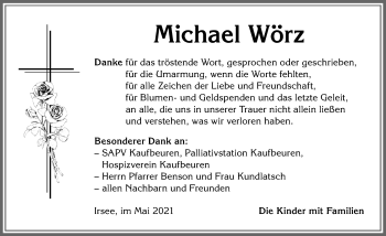 Traueranzeige von Michael Wörz von Allgäuer Zeitung, Kaufbeuren/Buchloe