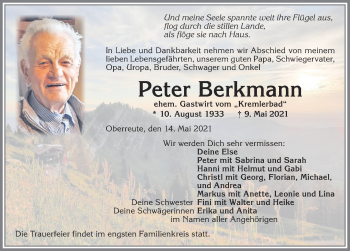 Traueranzeige von Peter Berkmann von Allgäuer Zeitung
