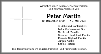 Traueranzeige von Peter Martin von Allgäuer Zeitung,Kempten